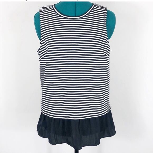 J crew white and navy striped top with flowy hem - Picture 1 of 5